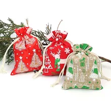 9*12 см имитация льняной печати мешок шнурок мультфильм Рождественский подарок сумка милый узор праздник луч мешок 100 шт
