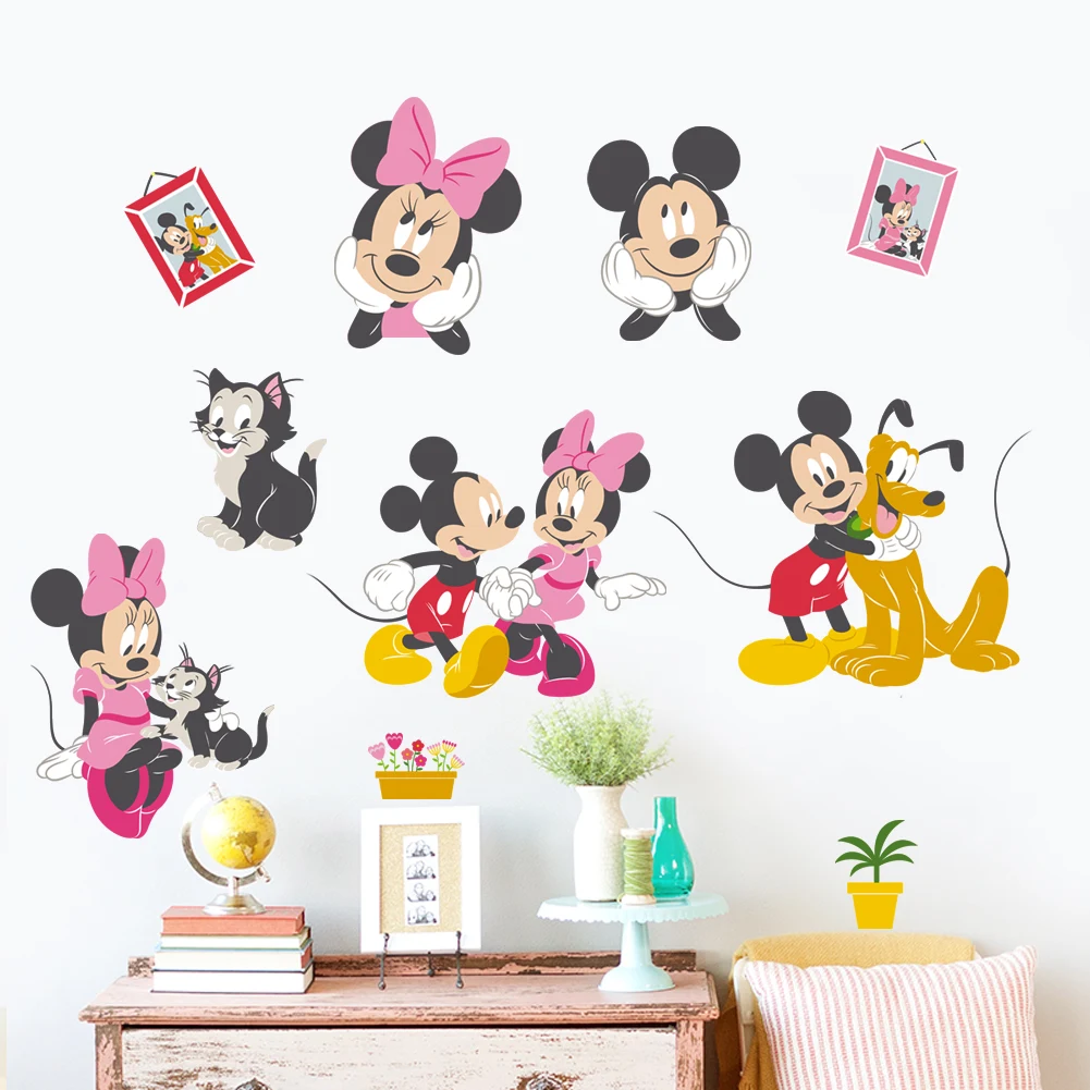 

Cartoon Mickey Minnie Mouse Pluto Cat Wall Stickers Home Decor Living Room Disney Wall Decals Pvc Mural Art Diy Posters