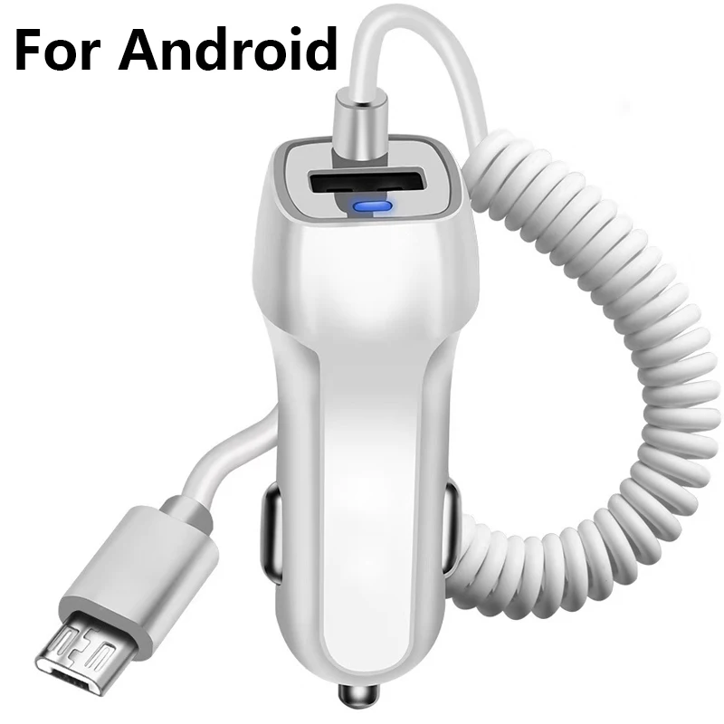 Car Charger With USB Cable Mobile Phone Charger For iphone 11 7 Samsung S10 Xiaomi Micro USB Type C Cable Fast Car Phone Charger - Тип штекера: White for android
