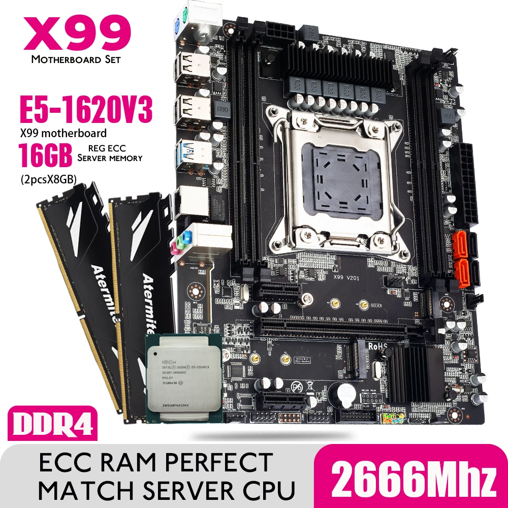 atermiter X99 D4 motherboard set with Xeon E5 1620 V3 LGA2011 3 CPU 2pcs X 8GB =16GB 2400MHz DDR4 memory|Motherboards| - AliExpress
