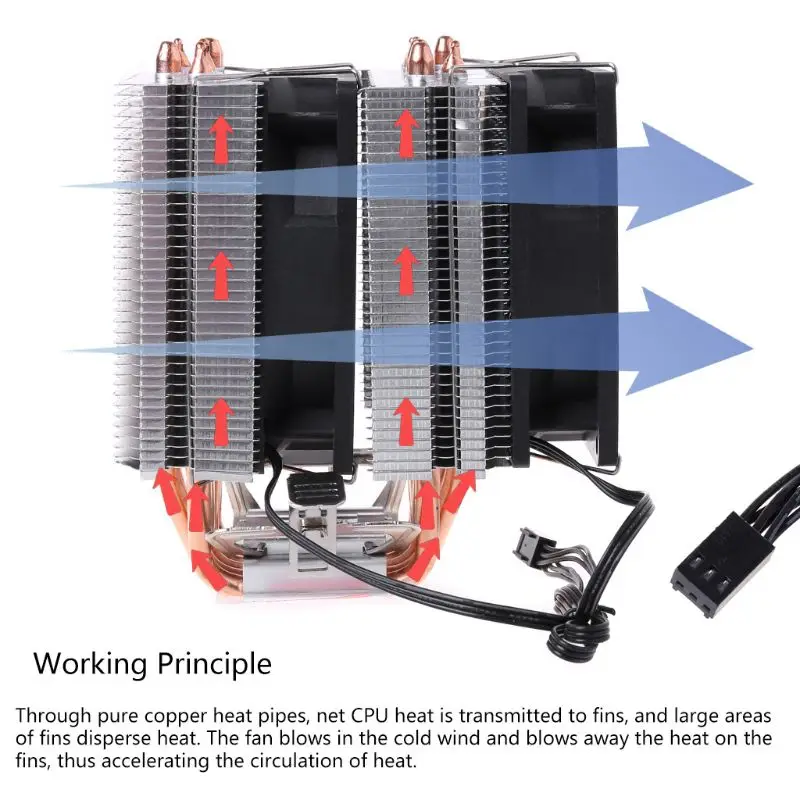 4PIN CPU Cooler 115X 1366 2011 6 Heatpipe Dual tower Cooling Fan for Inter AMD 2