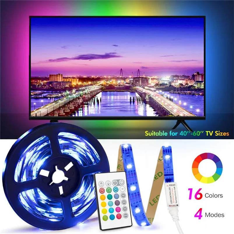 USB Led Strip Rgb Controller Backlight Length 7.87in (2.4M) Suitable for 40-65 feet hd TV 16 Colors Luces Led Decoracion 40SEP037