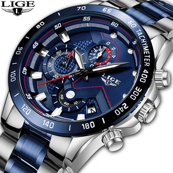 

Relogio Masculino LIGE Hot Fashion Mens Watches Top Brand Luxury Wrist Watch Quartz Clock Blue Watch Men Waterproof Chronograph