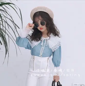 

2020 Korea style girls shirt fashion cotton lace spring girls blouse 3-8t C734