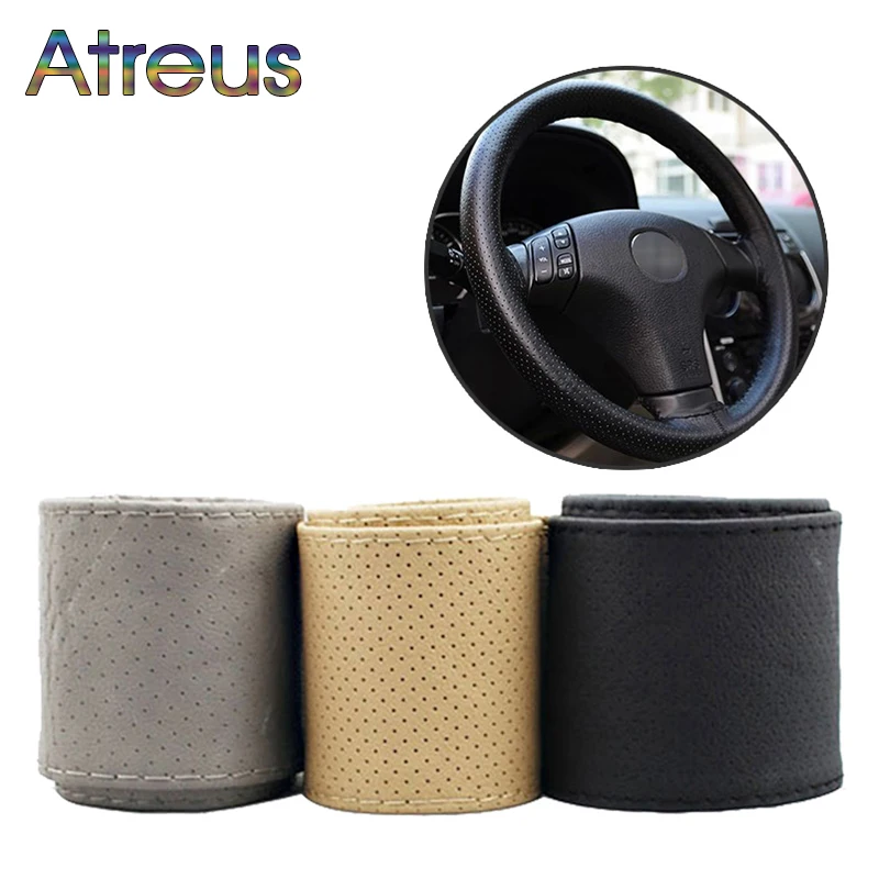 Atreus DIY Car Steering Wheel Cover With Needles and Thread For Peugeot 307 406 508 206 5008 Opel Astra J H Zafira B Corsa Saab |