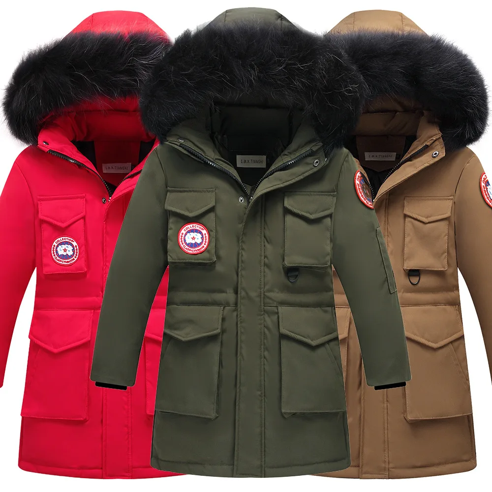 

Children's down Jacket BOY'S Mid-length Big Boy Korean-style Thick Winter Coat Children's Clothing Genuine Large Fur Collar
