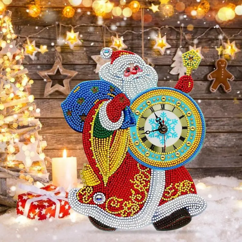 

DIY Clock Hanging Full Drill Diamond Painting Resin Diamond Round Drill Ornament Santa Claus Ornaments Cross Stitch