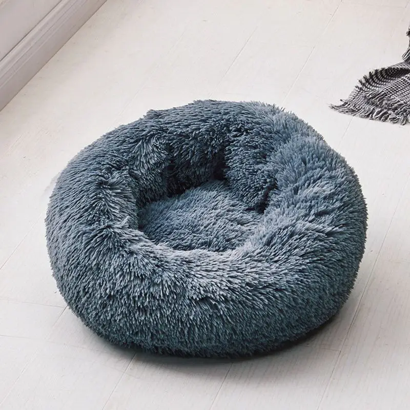Dark gray Круглая кровать для собаки моющаяся длинная плюшевая собачья Конура домик для кошки супер мягкие хлопковые коврики диван для собаки чихуахуа собачья корзина кровать для питомца Прямая поставка - Цвет: Dark gray