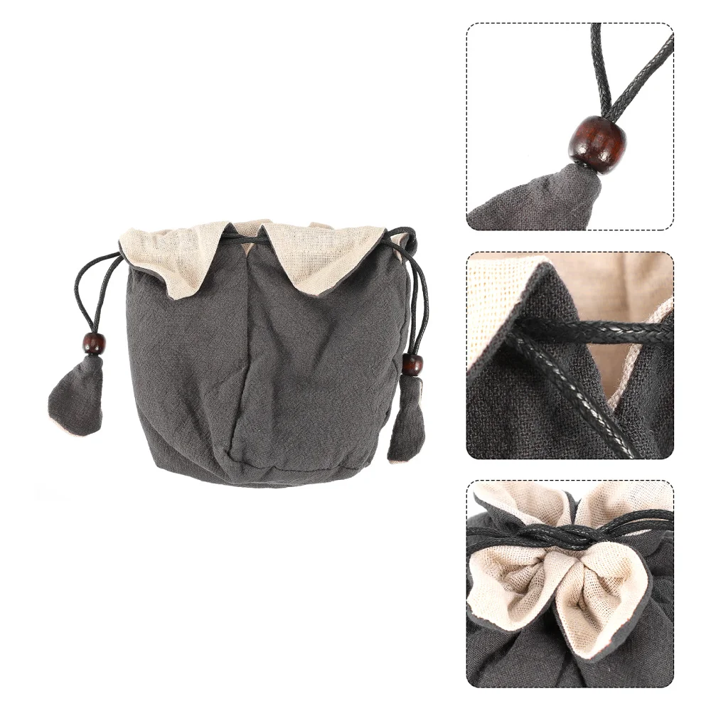 Portable Cotton Linen Teapot Bag Tea Set Storage Bag Travel Pouch Teaware Kitchen Dining Bar Accessories Wooden Beads Simple