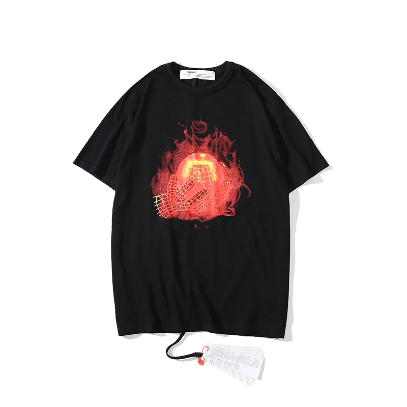 Пламя земля стрела 19ss Off-White OW мужчины/женщины унисекс модные парные влюбленные модели хлопок Повседневная футболка с коротким рукавом с круглым вырезом