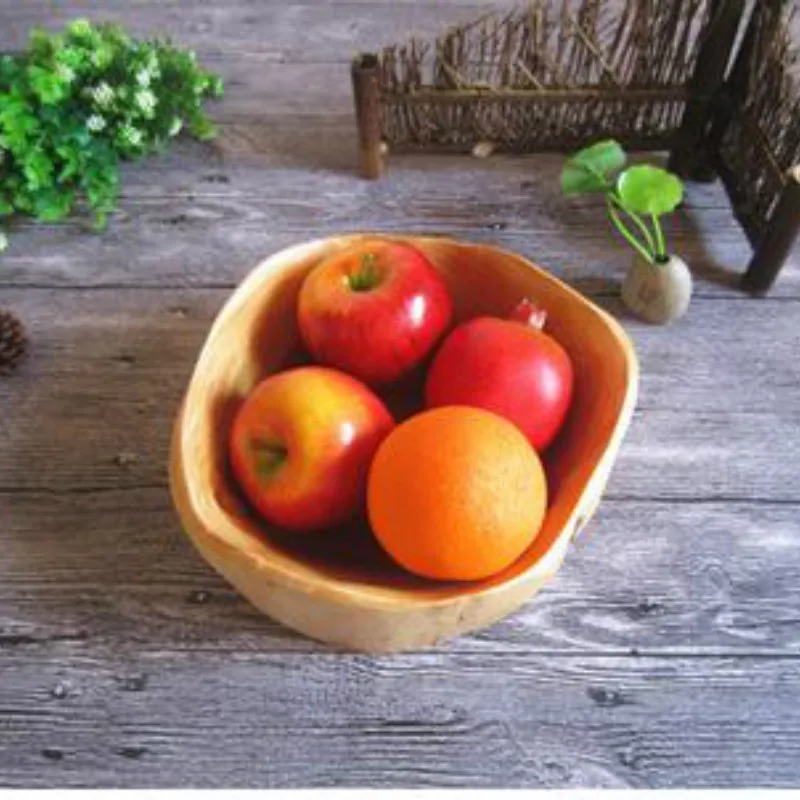 Wooden bowl large dried fruit dish miscellaneous grains candy dish grid wood root carved tray household mixing bowl LB10211 - Цвет: B 20-24cm