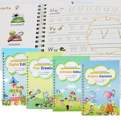 4 Book SANK Magic Practice Copybook with Pen Children's Books Handwriting Reusable Writing English Copybook for Calligraphy Book