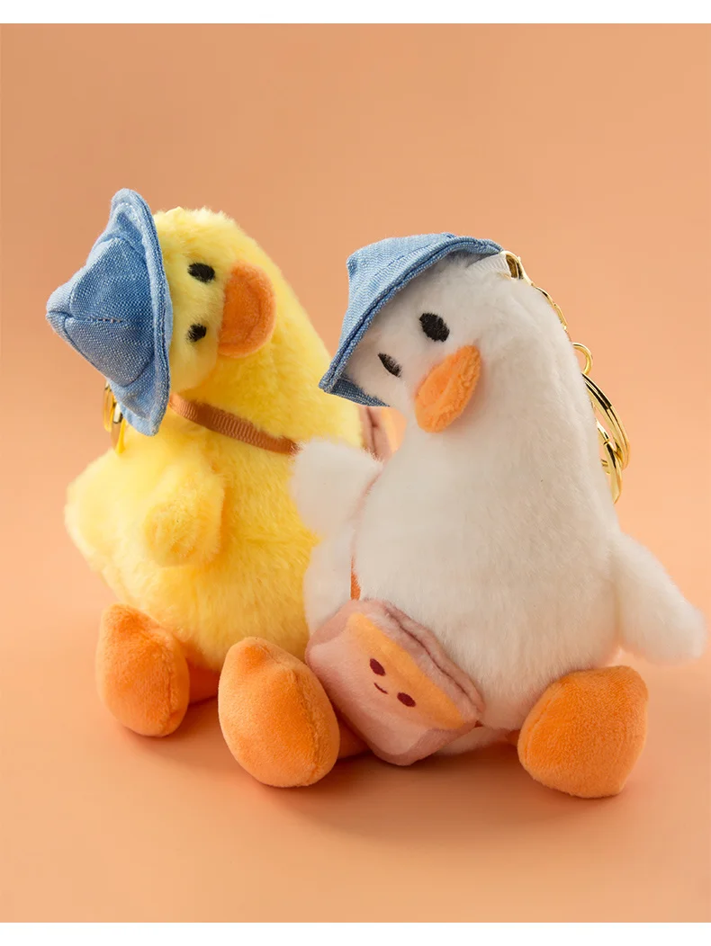 Cartoon Lovely duck crooked neck Doll Keychain Yellow White Car Bag Accessory Cute Plush Boy Girl Couple Keyring Lover Pendant