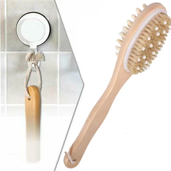 

Bath with Long Wooden Handle, Brushing Bristles, Exfoliating, Dry Scrubbing and Showering