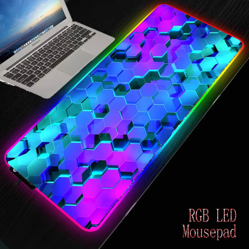 

Colorful Abstract RGB Gaming Colorful Glow Mouse Pad Computer Keyboard Pad Mat XXL Led Extended Mousepad with 14 Lighting Modes