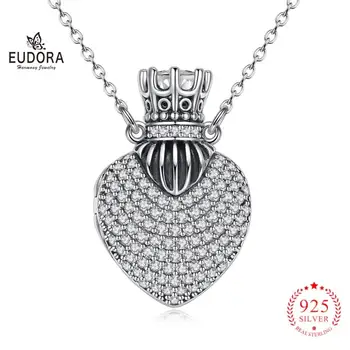 

HARMONY Genuine 925 Sterling Silver Locket AAA CZ Blue Crystal Pendants Necklace luxury Jewelry wedding gift women CYD428