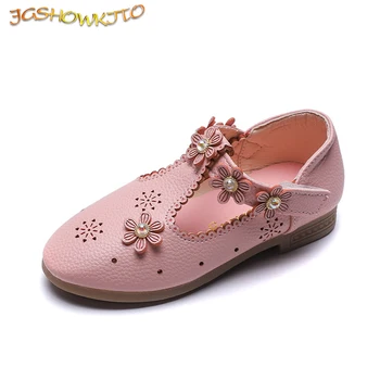 

Princess Girls Shoes Floral Flats For Toddlers Girl Medium Big Kids Soft Leather Shoes T-strap Children Shoes Pearl With Flowers