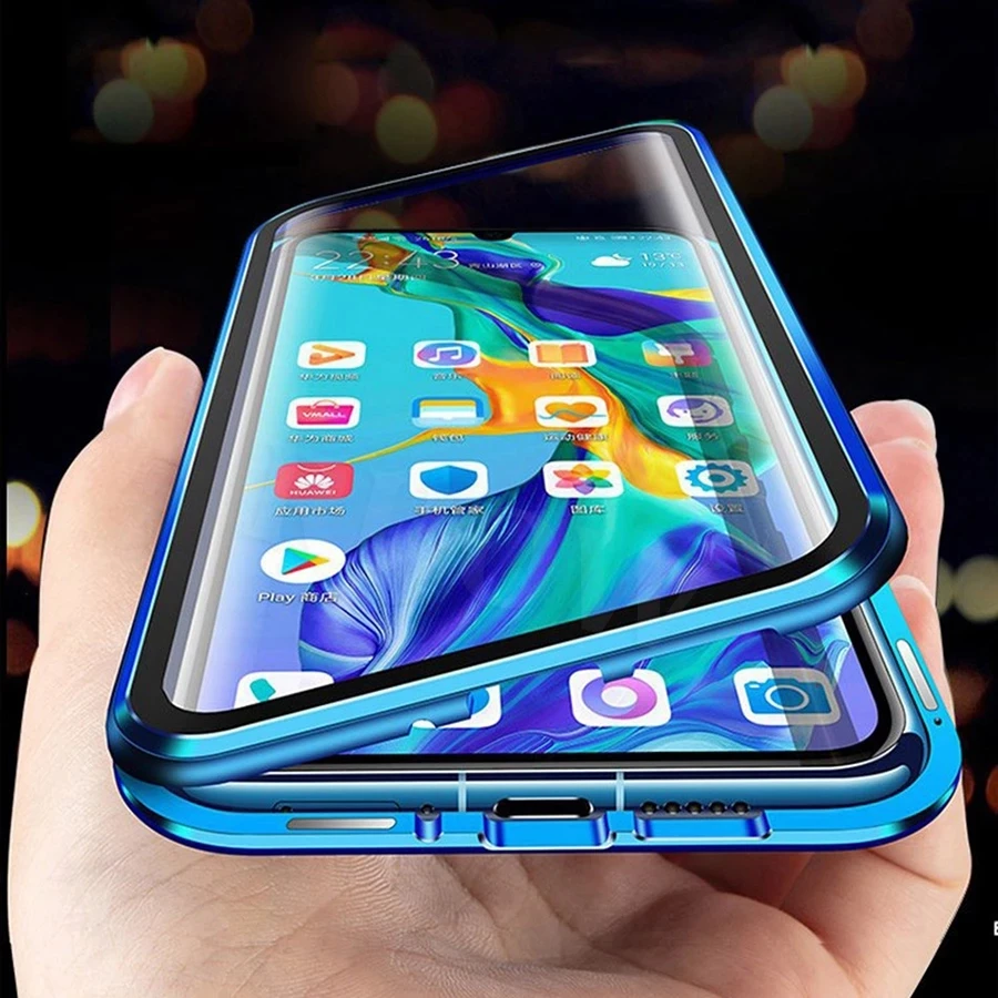 Magnética de Metal para Xiaomi Redmi Nota 9s 7 8 8T 9 10X Pro Max K20 K30 Mi 9T Nota 10 Lite de doble cara funda de vidrio templado