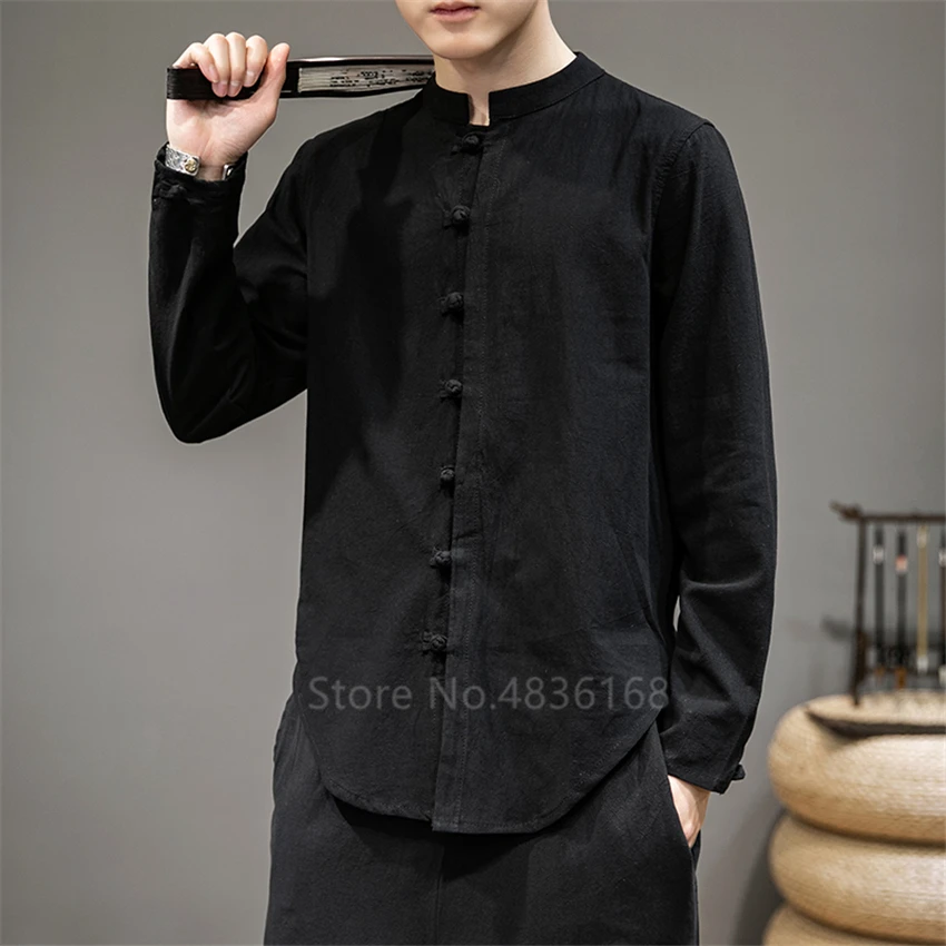Men Casual Oriental Wingchun Kung Fu Tai Chi Linen Shirts Chinese Style Traditional Tops Vintage Plus Size Coats Tang Suits
