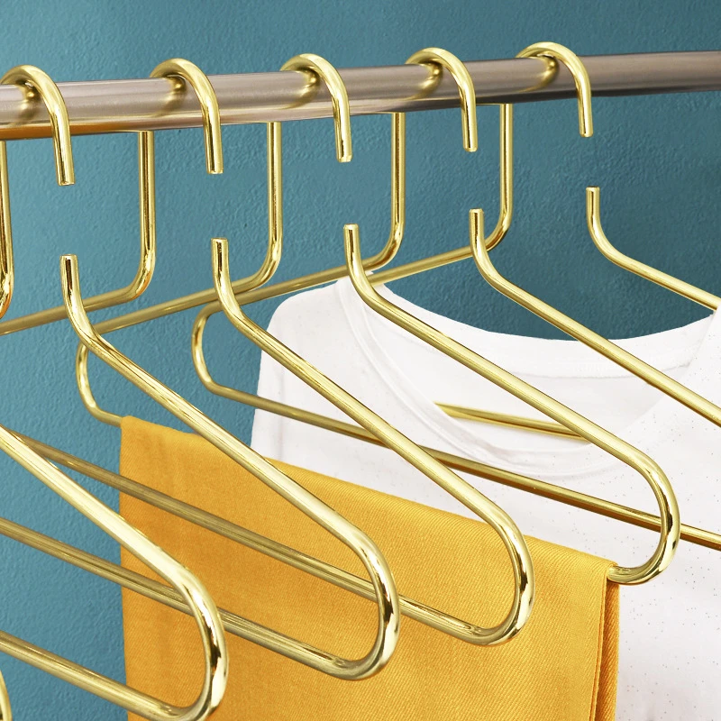 

5PS Electroplated Solid Golden Hanger Clothes Drying Rack Multifunction Hangers for Wedding Dress Towel Clothing Velvet Display
