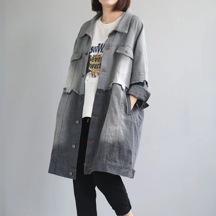 

Neo-Retro Casual Mid-length Washing Retro Mixed Colors Denim Windbreaker Coat Women's Loose And Plus-sized Autumn