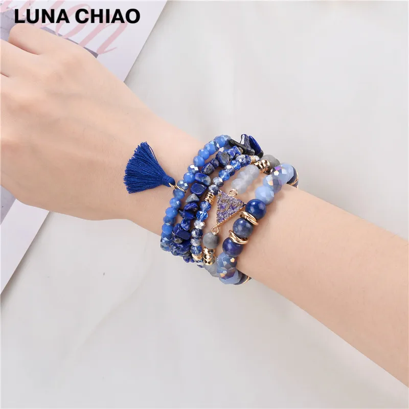 LUNA CHIAO Bijoux, ювелирное изделие, натуральный камень, бисерные браслеты, Штабелируемый многослойный браслет, пряди, Набор браслетов для женщин - Окраска металла: A0811