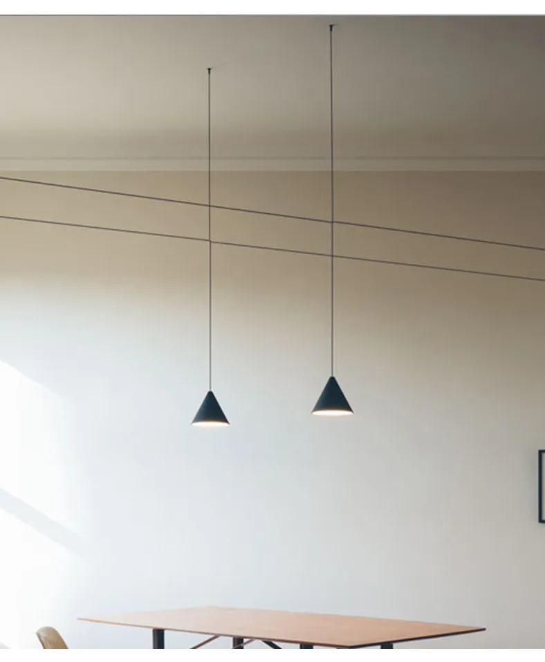Современные подвесные светильники из черного металла с длинной проволокой в форме конуса DIY подвесной светильник для кухни, подвесной светильник, прикроватное подвесное освещение