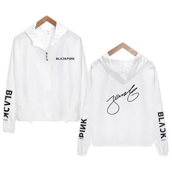 

Kpop BLACKPINK LISA JISOO ROSE JENNIE Spring Summer Coat Sun Protection Clothing White Pink Hooded Jacket Hoody Outwear Tops
