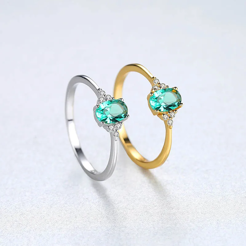 Jellystory модное серебряное 925 ювелирное изделие кольца с овальной формой Изумруд циркон драгоценный камень кольцо для женщин свадебный подарок золотой цвет
