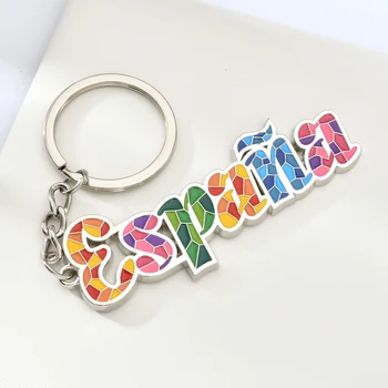 

España Colorful Letter Keychain Beautiful Spain Style Silver Color Character Keyring Zinc Alloy Metal Key Ring for Gift