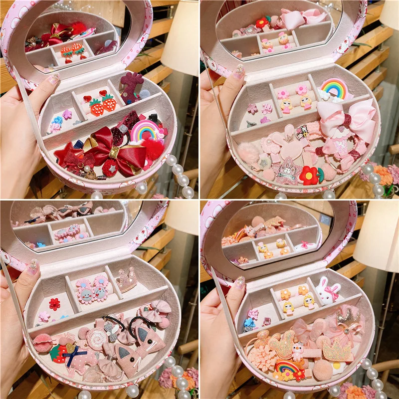 

26pcs Children Hair Accessories Gift Box Set Baby Hairpin Storage Bag Princess Cartoon Hair Headdress Set Box Gifts for Girl
