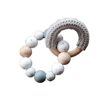

Baby Teether Bracelet Beech Wooden Teething Beads Infants Silicone Molar Toy E65D