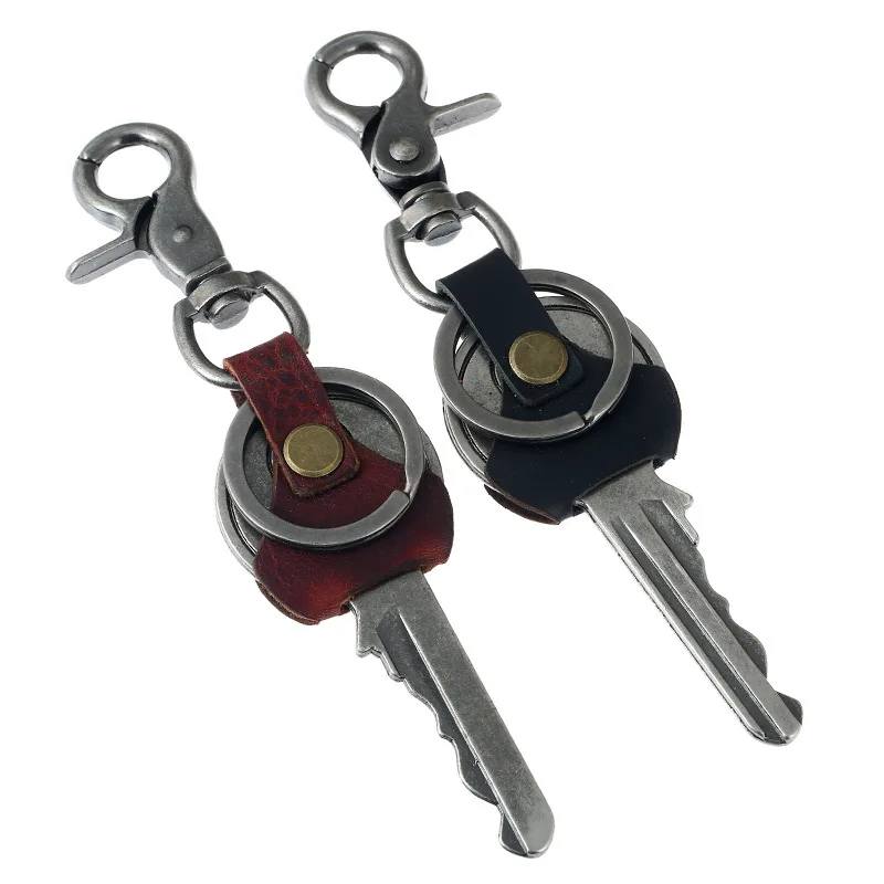 

Men Keychain Genuine Leather Retro Creative Car Key Chain Small Gifts Punk Cattle-leather Key Ring