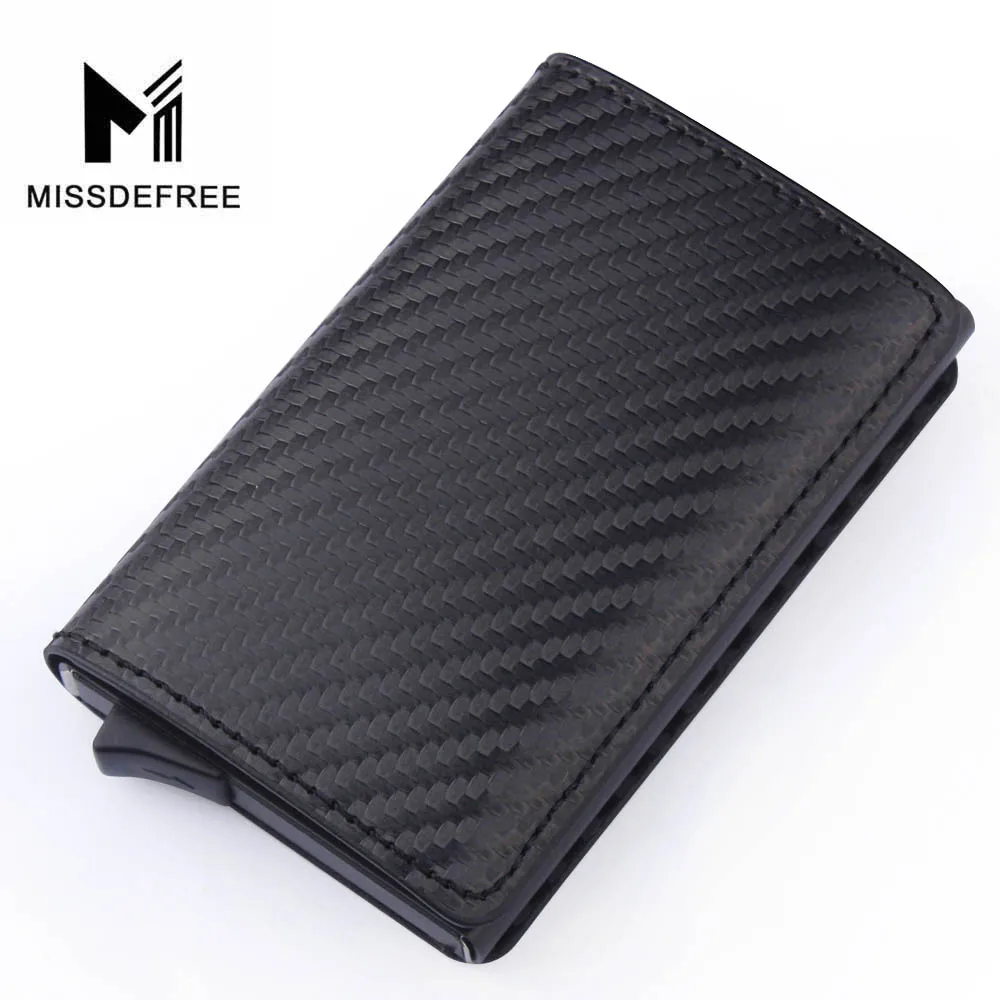 Carbon Fiber RFID тонкий бумажник для карт для мужчин и женщин из искусственной кожи тонкий ID держатель для карт мини тонкий автоматический всплывающий кошелек для кредитных карт - Цвет: Carbon Fiber