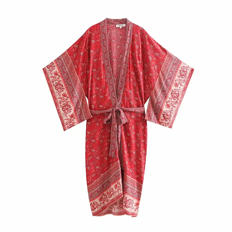 Everkaki Женское пальто-кимоно с цветочным принтом Boho осень зима пояса свободные Плюс Размер повседневные женские пальто кимоно женские Новинка