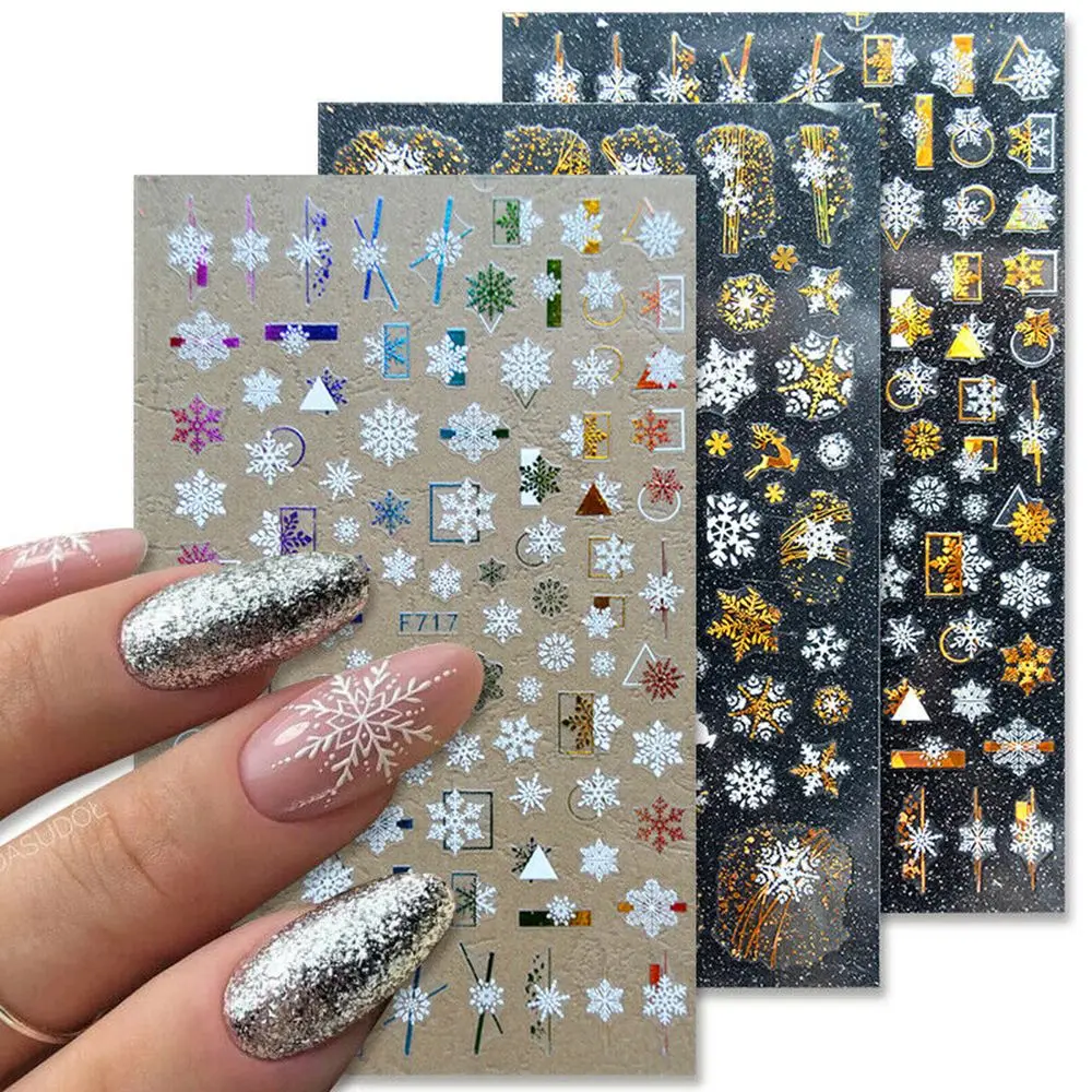 1pc 3D Nail Stickers Christmas Snowflakes Adhesive Sticker For Nails Xmas Transfer Decals UV Gel Winter DIY Manicure Decorations | Красота и