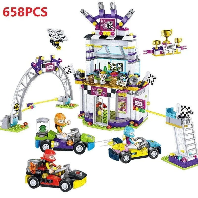 

658PCS Race City Speed Champions Building Blocks Friends Bricks Compatible Legoing Figures Karting Sets Toys For Girls