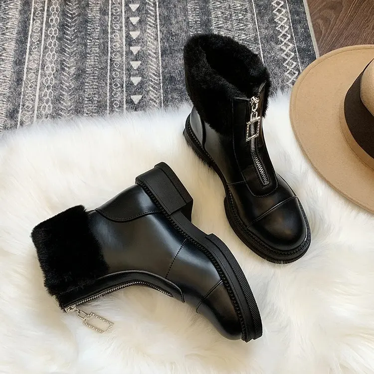 Matt black women's winter boots high-top platform shoes Martin boots female platform boots chunky Square heels black ladies boots - Цвет: Matt black