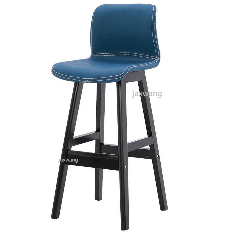 Скандинавский барный стул из массива дерева современный минималистичный креативный барный стул передняя спинка высокий барный стул домашний стул для столовой - Цвет: B2-PU leather