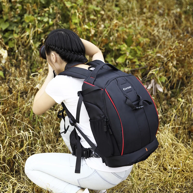

Coress waterproof Nylon Camera Backpack Security Photo Bag Canon Nikon Sony DSLR Camera Lens Accessories Video Knapsack Black