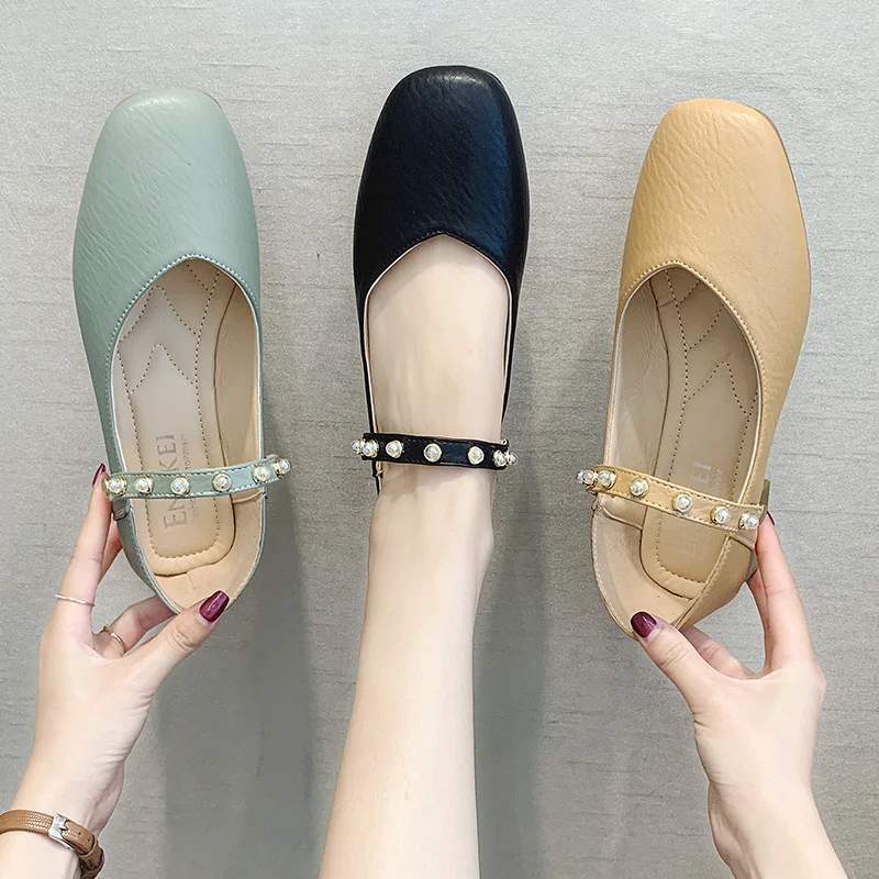 

Casual Woman Platform Shoes Square Toe 2019 Fashion Women's Flats Soft Shallow Mouth Retro Modis Summer New Nurse Moccasin