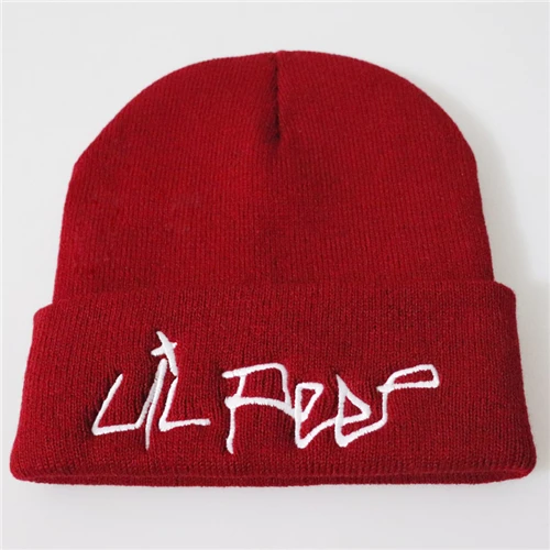 Хип-хоп Lil Peep Beanies для мужчин, зимние шапки для женщин, шапка для улицы, лыжная шляпа, эластичный черный вязаный логотип, шапки для мальчиков - Цвет: Красный