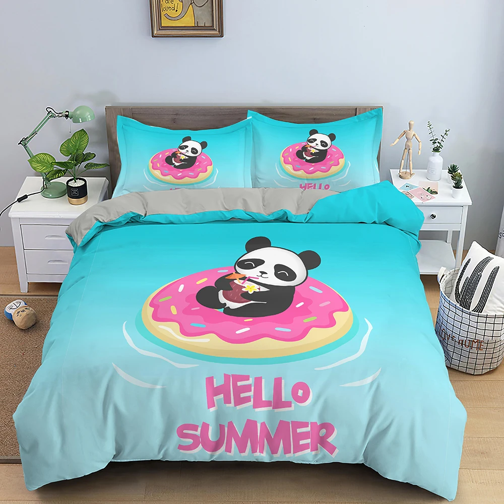 Kawaii Cartoon Panda Pattern Bedding Sets Animal Duvet Cover Bedclothes Twin/Queen/King Size Quilt Cover for Kids Bedding 