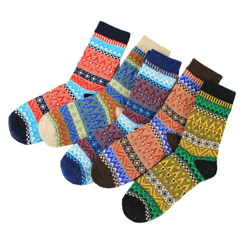 5 пар, мужские винтажные вязаные носки из искусственной шерсти, теплые носки с цветными полосками - Цвет: 6