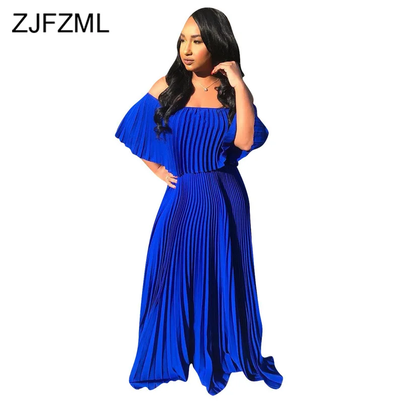 

Off Shouder Sexy Maxi Pleated Dress for Women Short Sleeve Ruffles Party Dress Summer Open Back Loose Plus Size Long Dresses