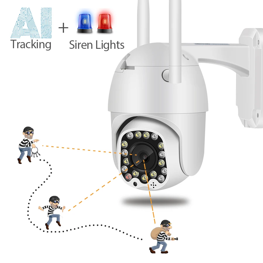 Besder WiFi 2-мегапиксельная уличная ip-камера с автоматическим отслеживанием 1080P PTZ камера безопасности с сигналом сирены светильник облако домашнее Видеонаблюдение CCTV