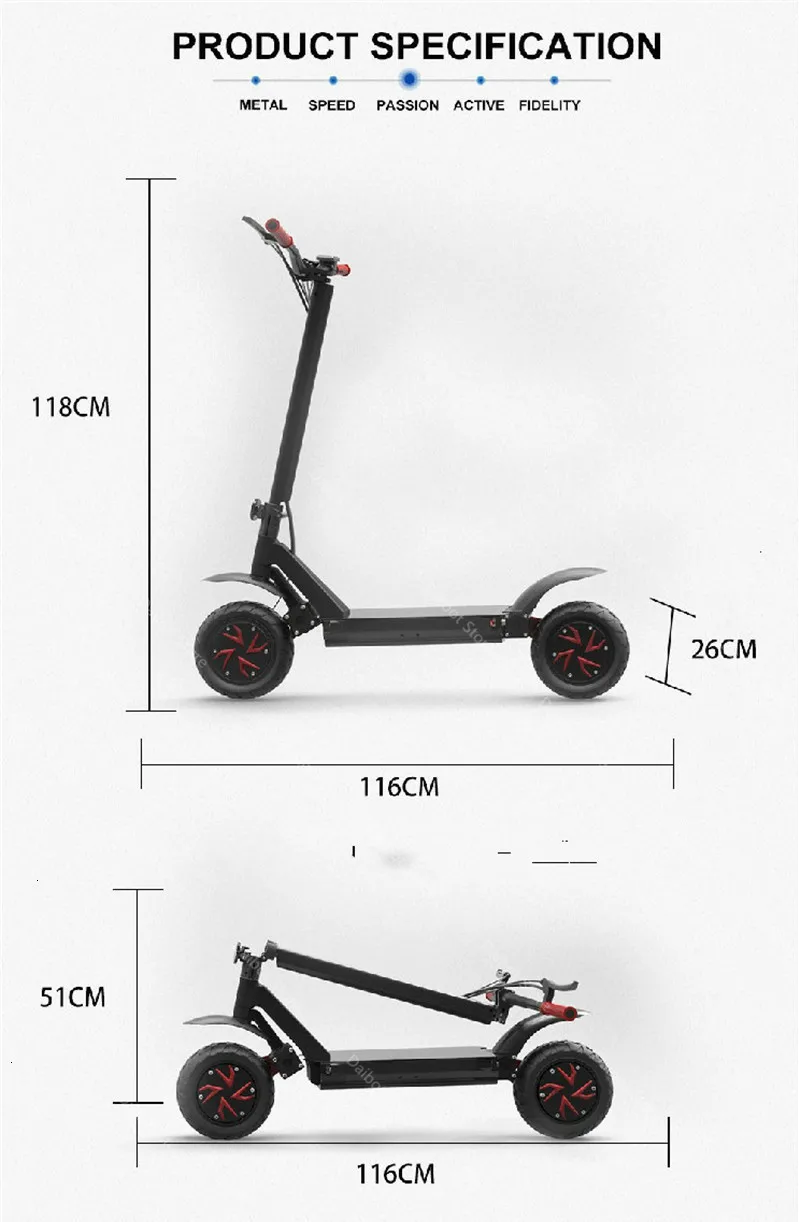 Daibot Powerful Electric Scooter 2 Wheels Electric Scooters 10 Inch 52V 2000W60V 3600W Folding Electric Bike With Rear Tail Box (61)