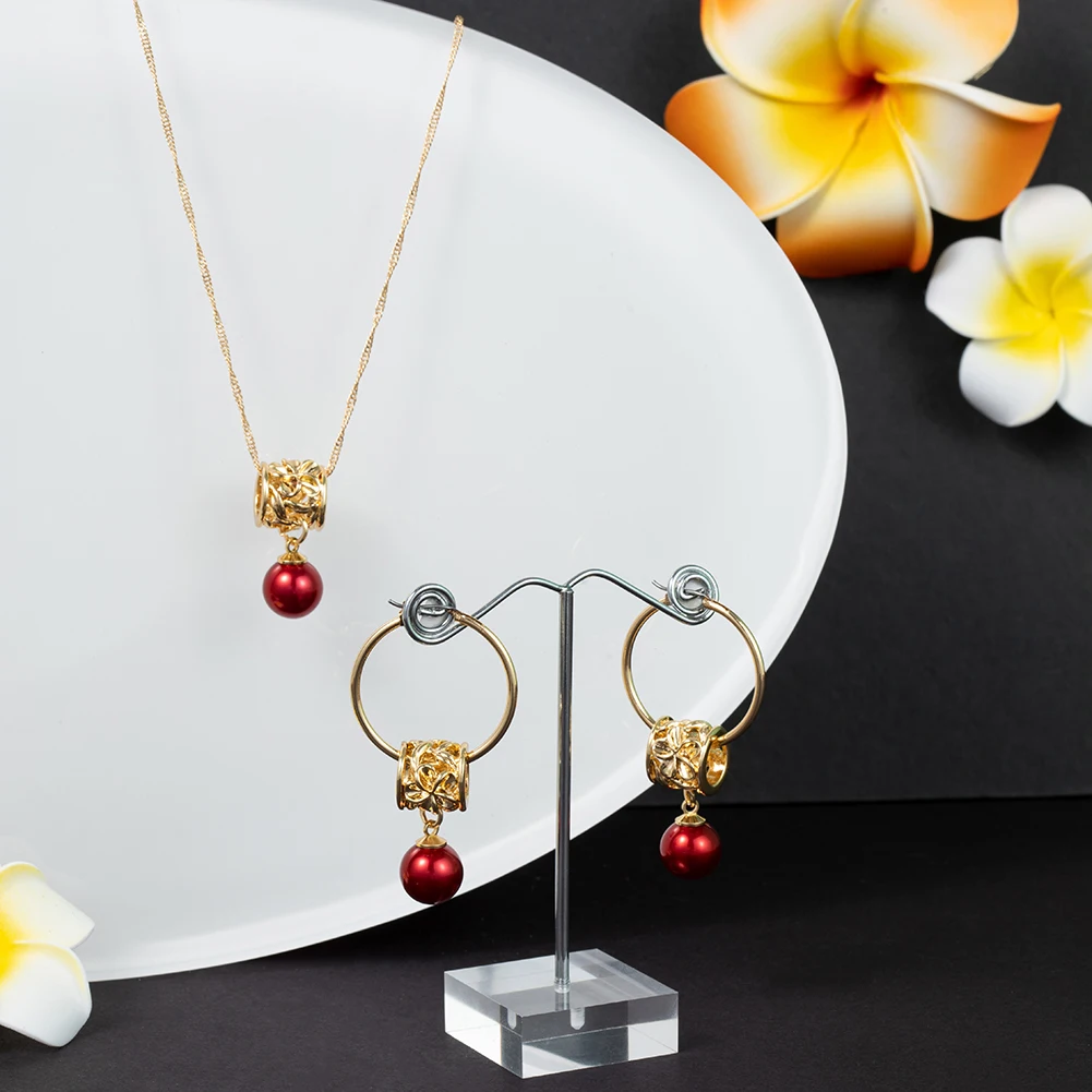 Fashion Jewelry Sets Hawaiian Gold Women's Pearl Necklace Hoop Earing Earrings Set Necklace Sets for Women Wedding Accessories 