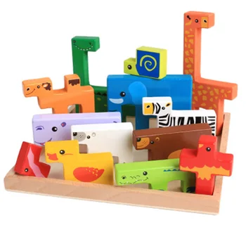 

13pcs Colorful Cartoon Animal Wooden Baby Building Block toy for children Animal Learning Educational Table Game for Baby Gifts