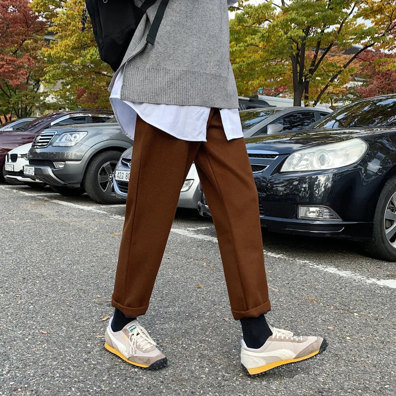 

Winter Thick Woolen Pants Men's Slim Fashion Casual Straight-leg Pants Men Streetwear Wild Loose Korean Suit Pants Mens M-3XL